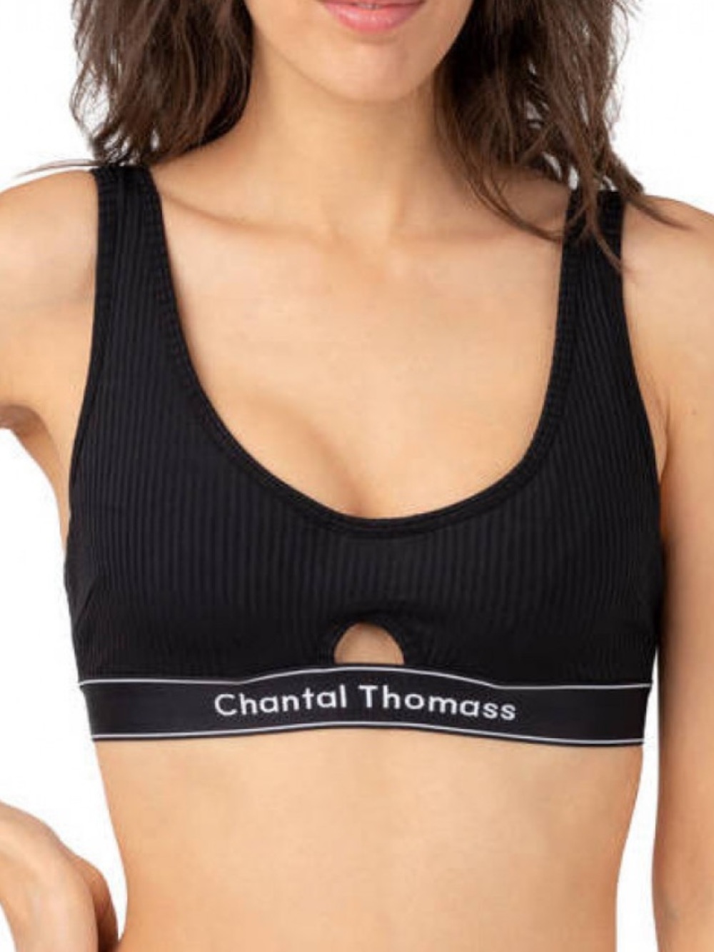Chantal Thomass Sports bra black ribbed scooped neck 32 DD.